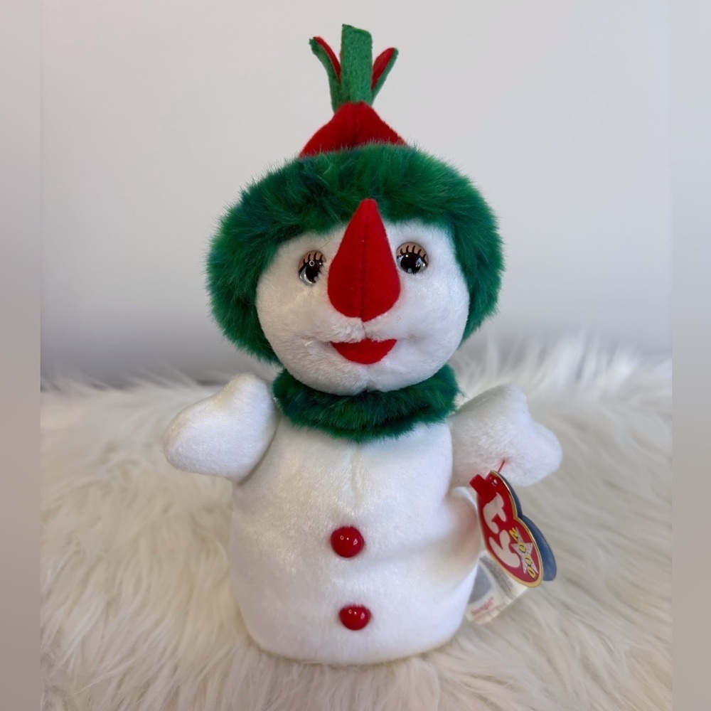 Ty(46)Festive Snowgirl Plush - White, Green, and Red